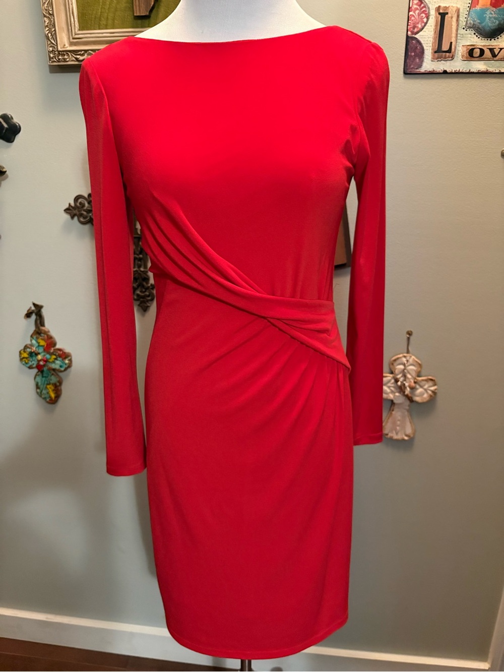 Vince Camuto Red Long-Sleeve Twist Sheath Dress